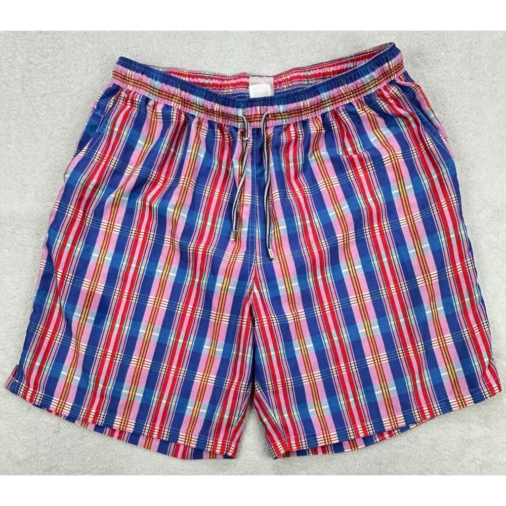Peter Millar L x 7.5" Blue Retro Bright Plaid Mesh Lined Swim Shorts‎ MS15P12
